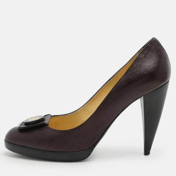 Versace Metallic Brown Leather Medusa Block Heel Pumps Size 37.5,New Products : American Fashion Style Bags On Sale
